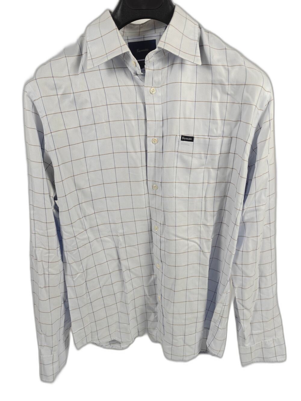 Mens Façonnable Button Down Shirt White Plaid Size L